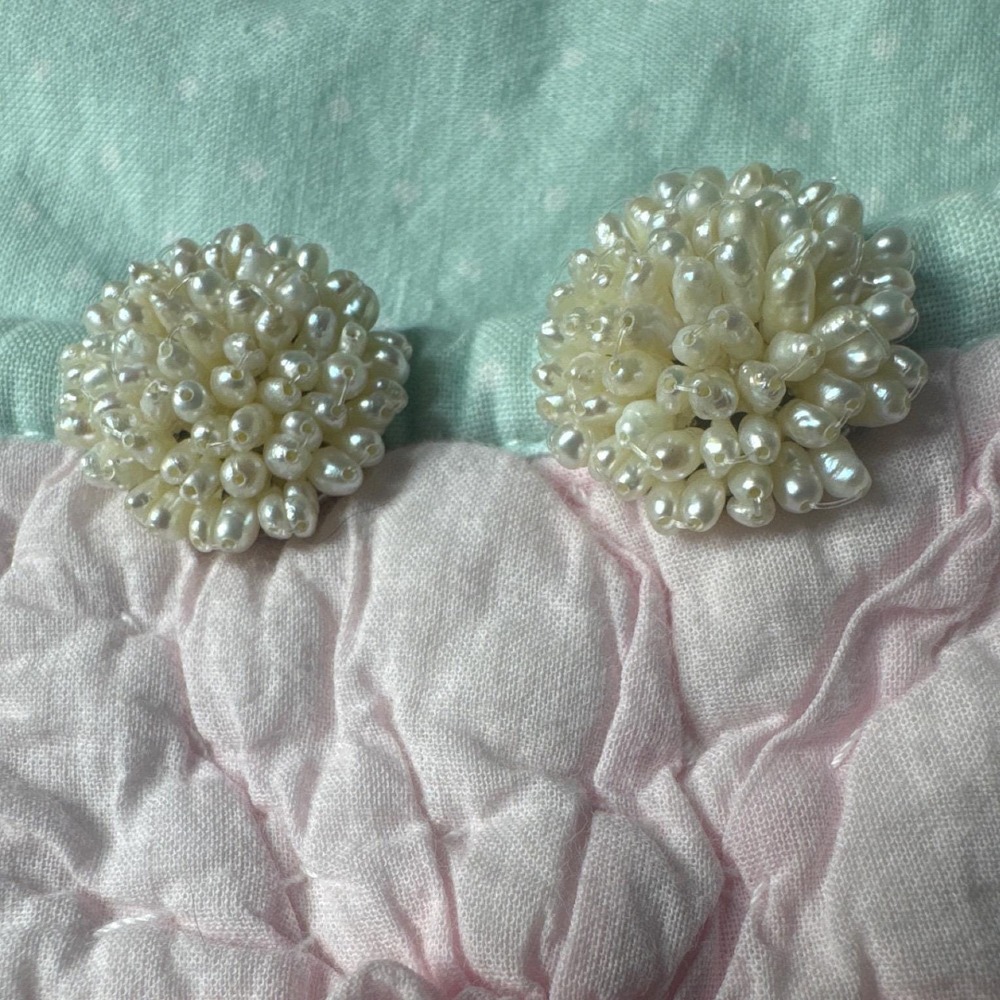 Vintage 1950s Faux Pearl Cluster Clip On Earrings‎ Bridal Wedding Retro Classic